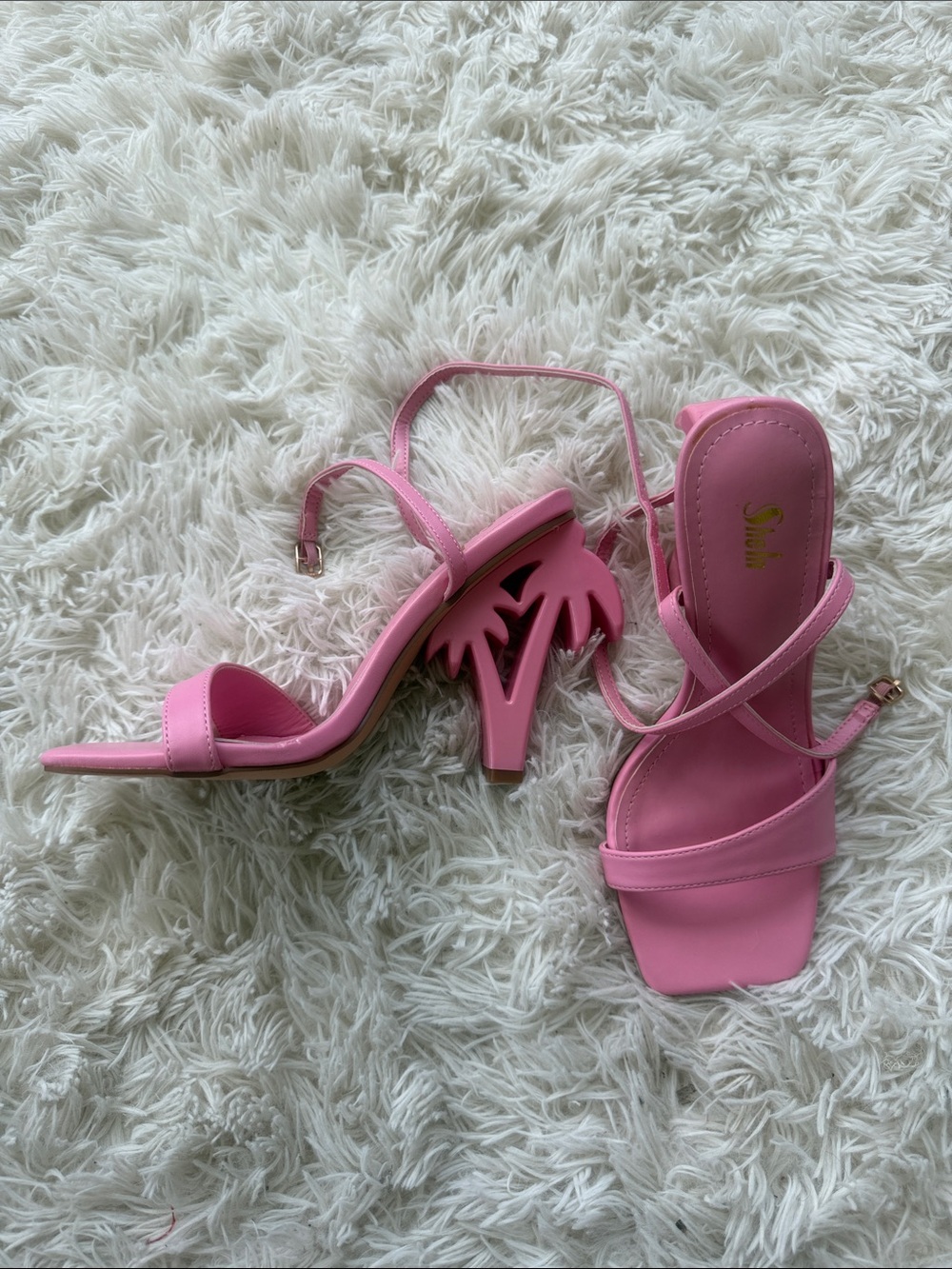 Pink Palm Tree Strappy Women's Heel Sandals Size 6 NWOT